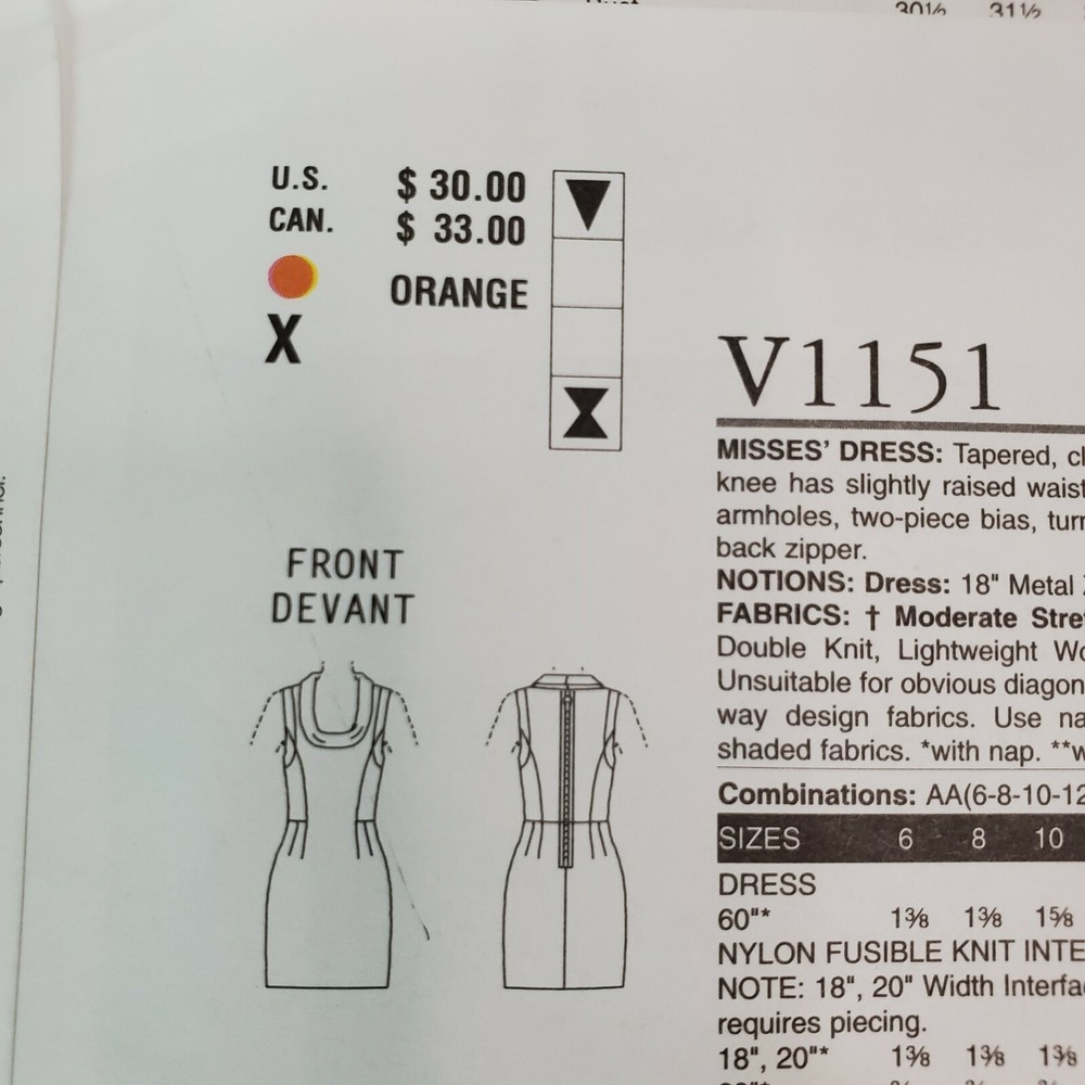 Vogue Sewing Pattern V1151 Cynthia Steffe Misses Dress Uncut Size AA 6-8-10-12 - Picture 6 of 6